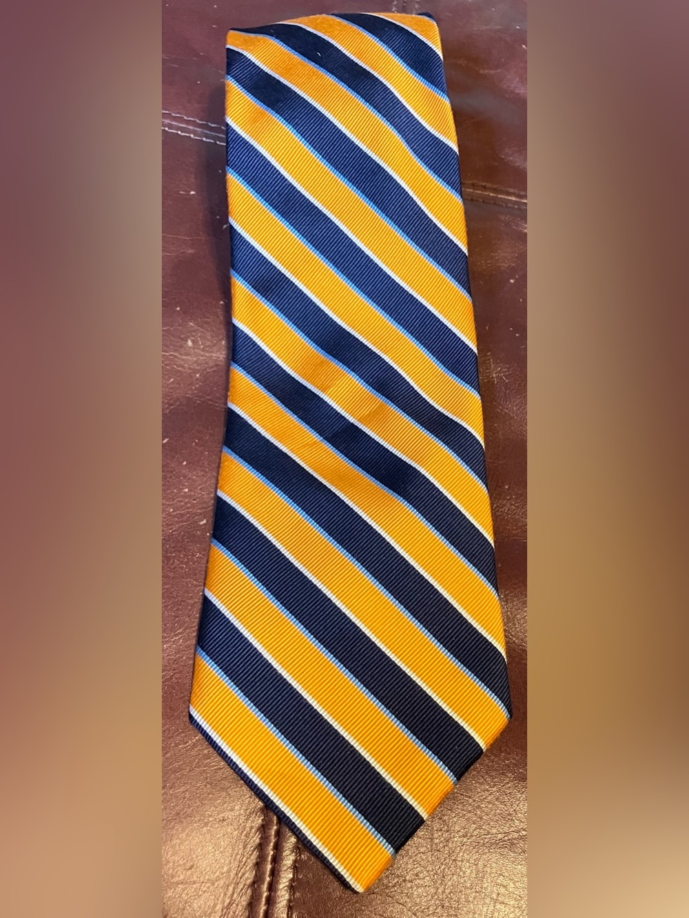 Jos A Bank Yellow and Navy Striped Men's Silk Repp Tie